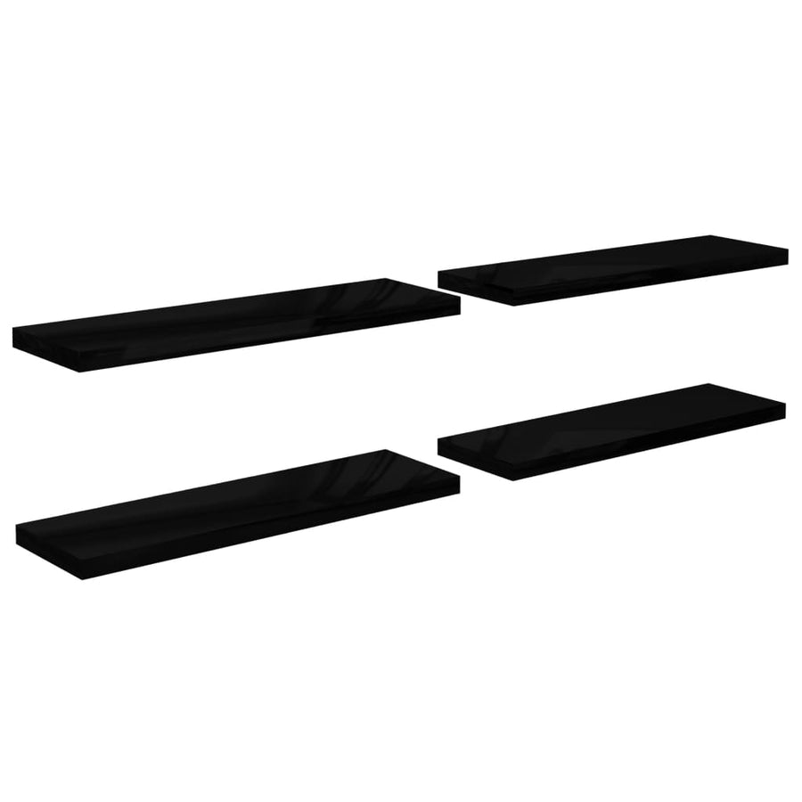 Wandschappen zwevend 4 st 120x23,5x3,8 cm MDF hoogglans zwart 4 120 x 23.5 x 3.8 cm