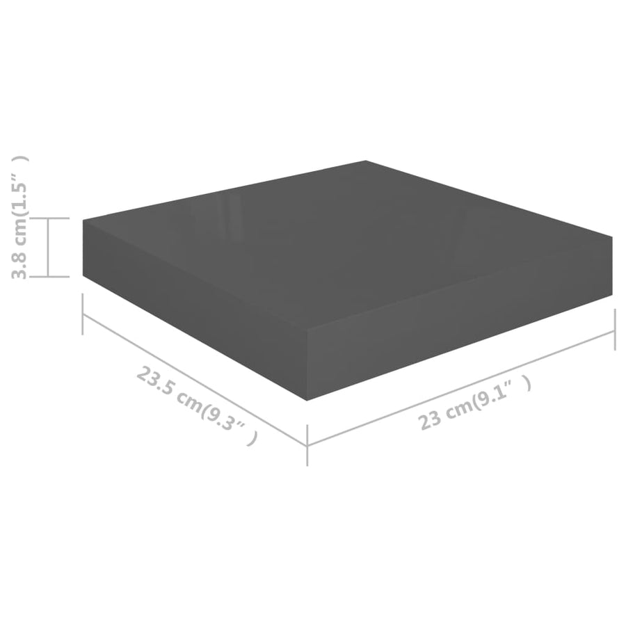 Wandschappen Zwevend 3X3,5X3,8 Cm Mdf Hoogglans Grijs 2 23 x 23.5 x 3.8 cm