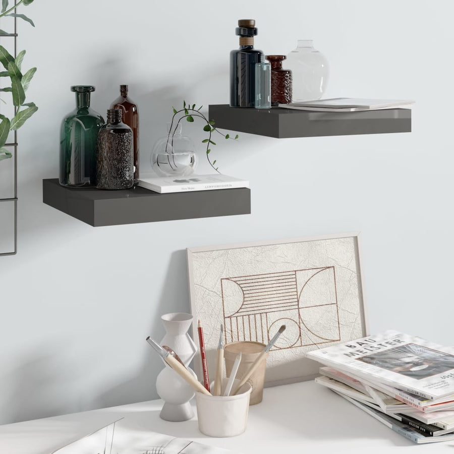 Wandschappen Zwevend 3X3,5X3,8 Cm Mdf Hoogglans Grijs 2 23 x 23.5 x 3.8 cm