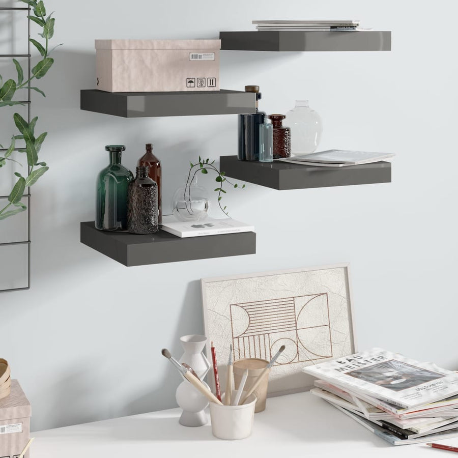 Wandschappen Zwevend 23X23,5X3,8 Cm Mdf Hoogglans Grijs 4 23 x 23.5 x 3.8 cm