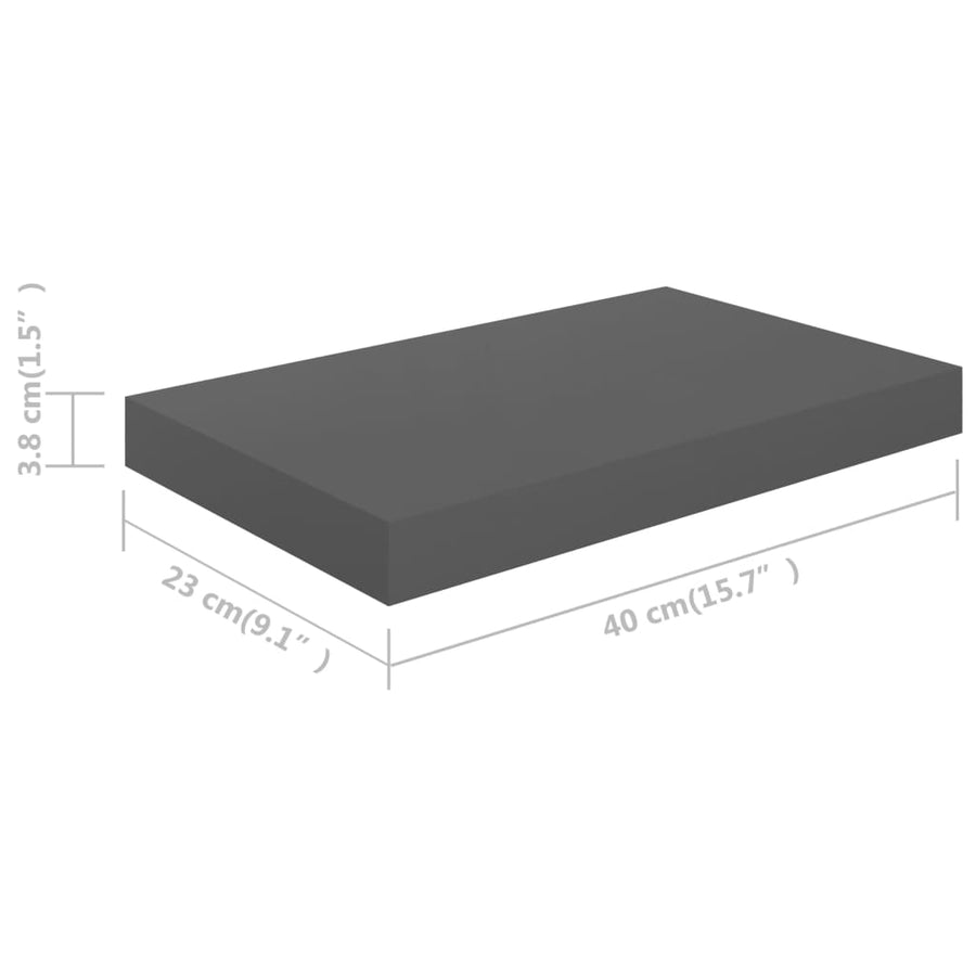 Wandschappen Zwevend 40X3X3,8 Cm Mdf Hoogglans Grijs 2 40 x 23 x 3.8 cm