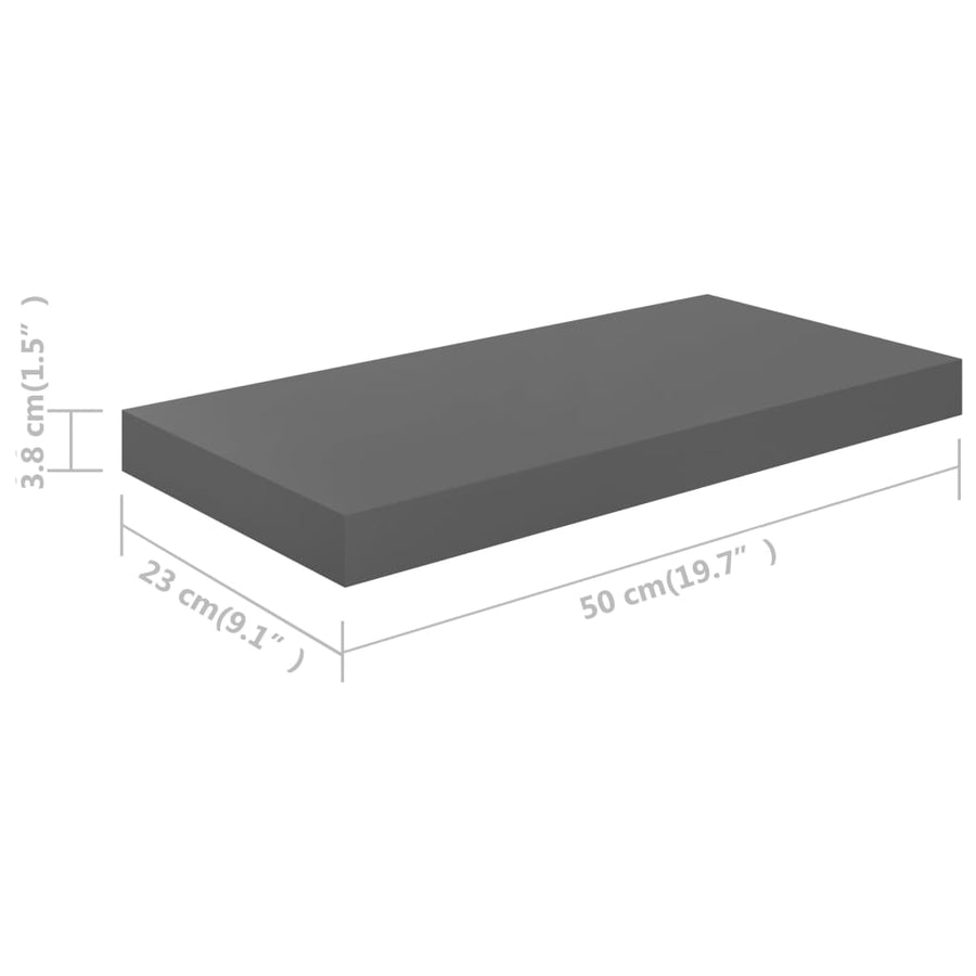 Wandschap Zwevend 50X23X3,8 Cm Mdf Hoogglans Grijs 1 50 x 23 x 3.8 cm