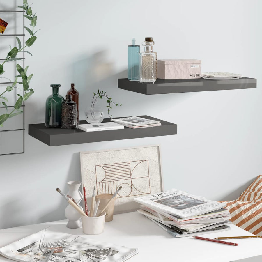 Wandschappen Zwevend 50X3X3,8 Cm Mdf Hoogglans Grijs 2 50 x 23 x 3.8 cm