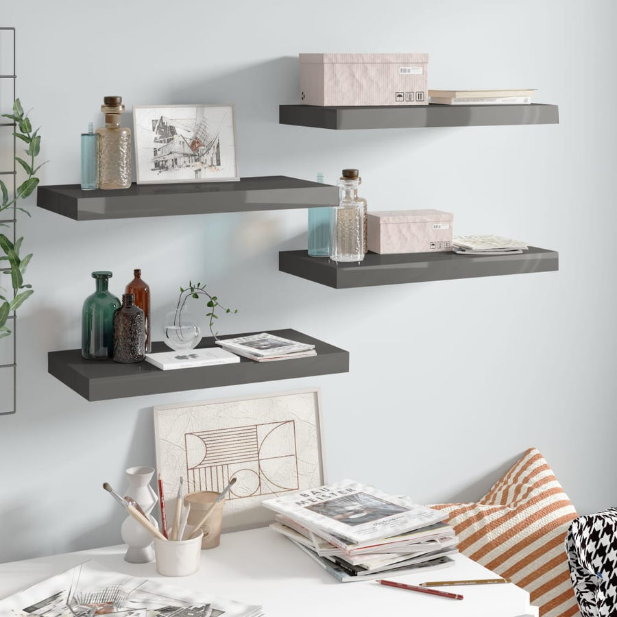 Wandschappen Zwevend 50X23X3,8 Cm Mdf Hoogglans Grijs 4 50 x 23 x 3.8 cm