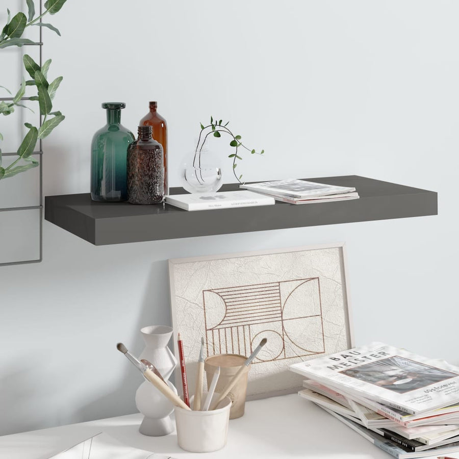 Wandschap Zwevend 60X23,5X3,8 Cm Mdf Hoogglans Grijs 1 60 x 23.5 x 3.8 cm