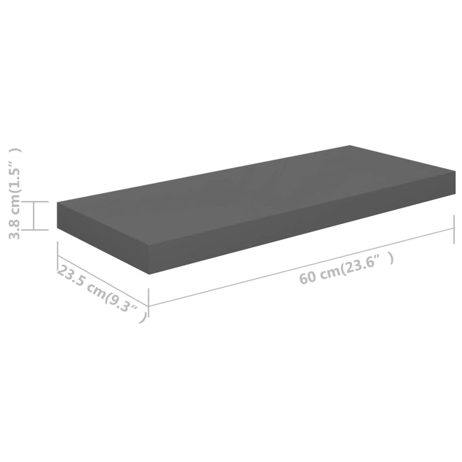 Wandschappen Zwevend 60X3,5X3,8 Cm Mdf Hoogglans Grijs 2 60 x 23.5 x 3.8 cm
