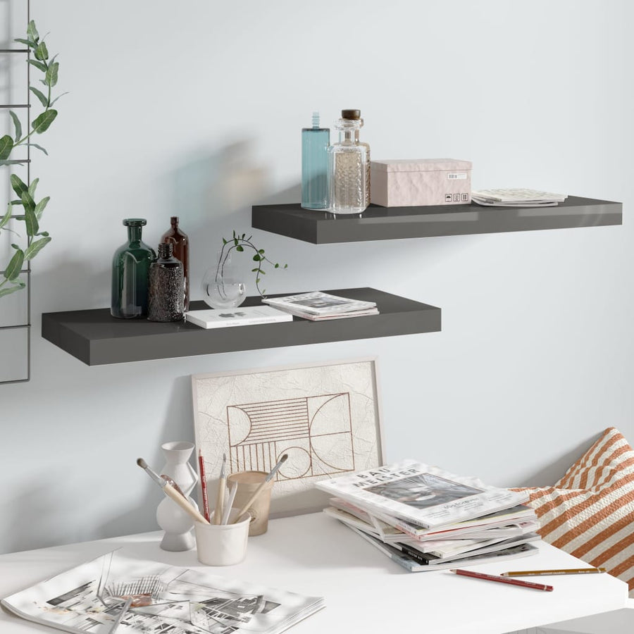 Wandschappen Zwevend 60X3,5X3,8 Cm Mdf Hoogglans Grijs 2 60 x 23.5 x 3.8 cm