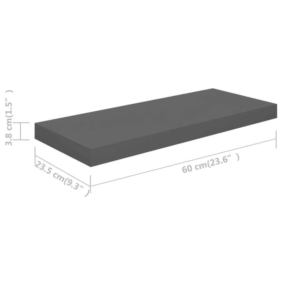 Wandschappen Zwevend 60X23,5X3,8 Cm Mdf Hoogglans Grijs 4 60 x 23.5 x 3.8 cm
