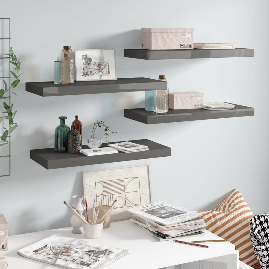 Wandschappen Zwevend 60X23,5X3,8 Cm Mdf Hoogglans Grijs 4 60 x 23.5 x 3.8 cm