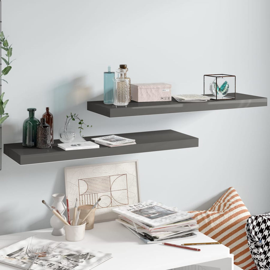 Wandschappen Zwevend 80X3,5X3,8 Cm Mdf Hoogglans Grijs 2 80 x 23.5 x 3.8 cm