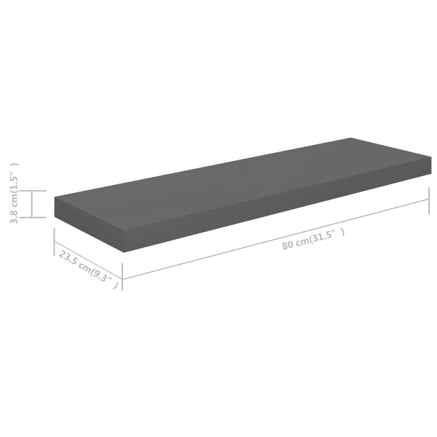 Wandschappen Zwevend 80X23,5X3,8 Cm Mdf Hoogglans Grijs 4 80 x 23.5 x 3.8 cm