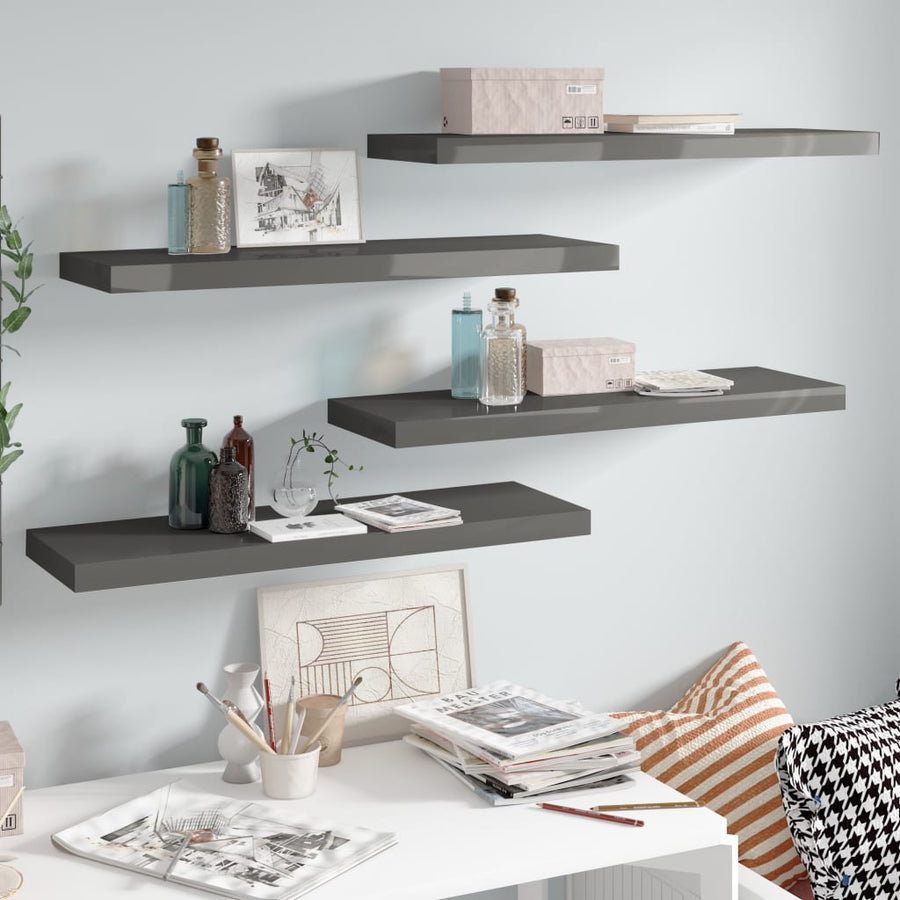 Wandschappen Zwevend 80X23,5X3,8 Cm Mdf Hoogglans Grijs 4 80 x 23.5 x 3.8 cm