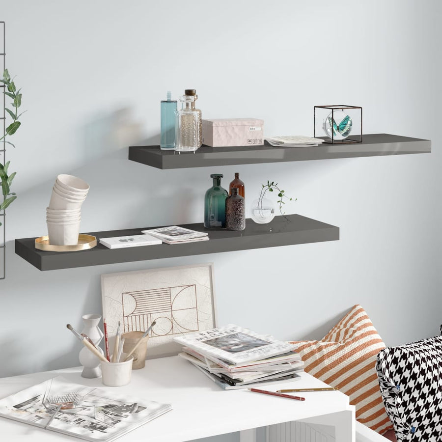 Wandschappen Zwevend 90X3,5X3,8 Cm Mdf Hoogglans Grijs 2 90 x 23.5 x 3.8 cm