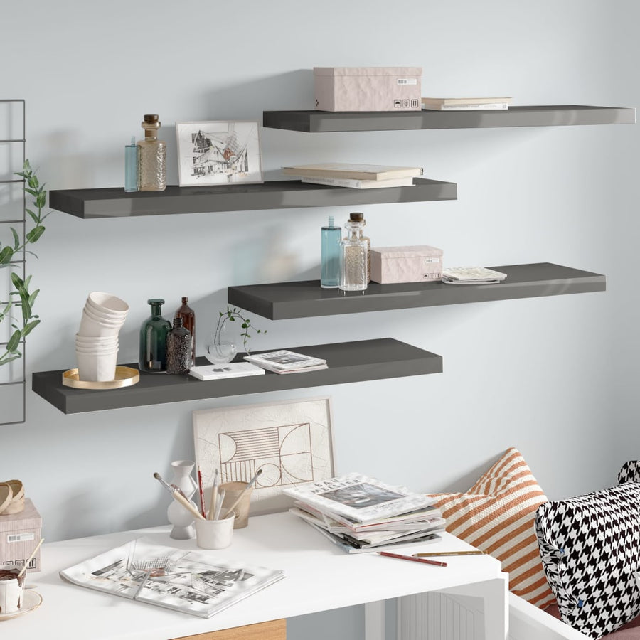 Wandschappen Zwevend 90X23,5X3,8 Cm Mdf Hoogglans Grijs 4 90 x 23.5 x 3.8 cm
