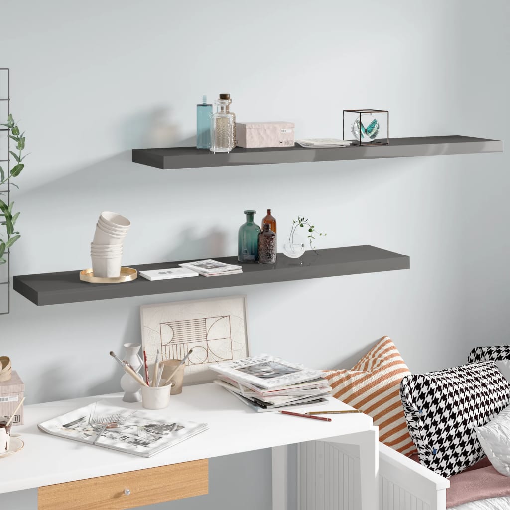 Wandschappen Zwevend 10X3,5X3,8 Cm Mdf Hoogglans Grijs 2 120 x 23.5 x 3.8 cm