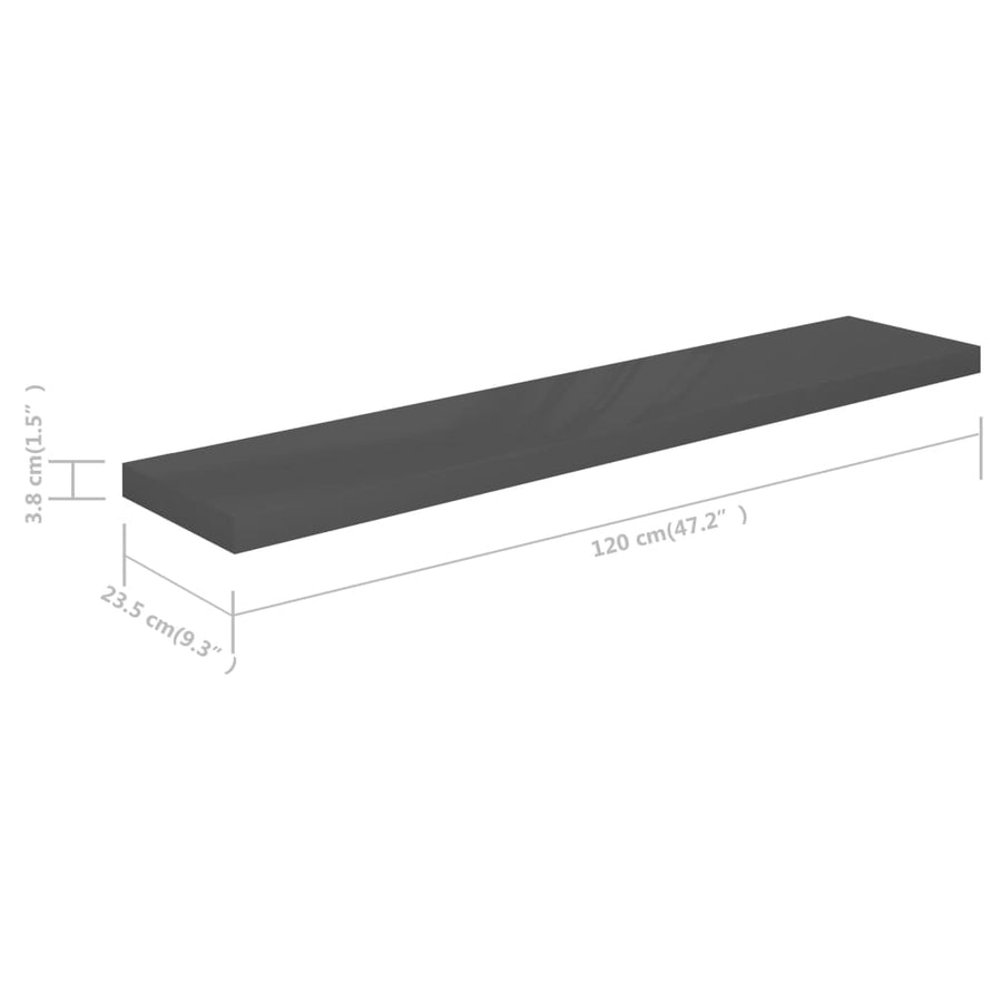 Wandschappen Zwevend 120X23,5X3,8 Cm Mdf Hoogglans Grijs 4 120 x 23.5 x 3.8 cm
