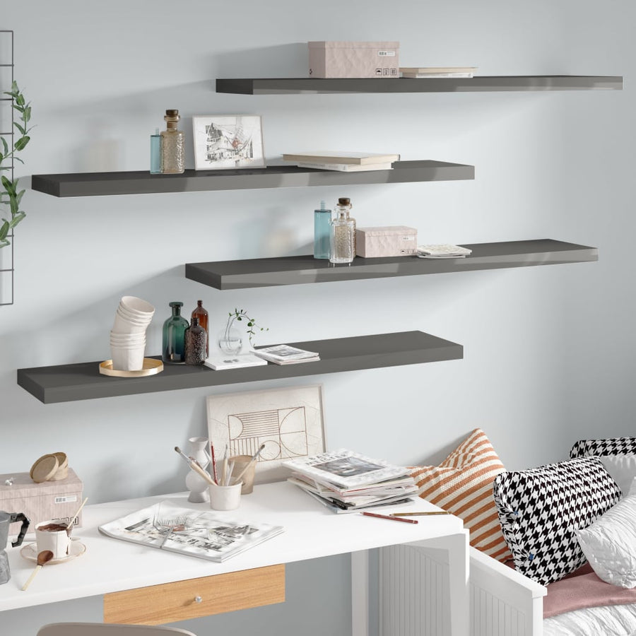 Wandschappen Zwevend 120X23,5X3,8 Cm Mdf Hoogglans Grijs 4 120 x 23.5 x 3.8 cm