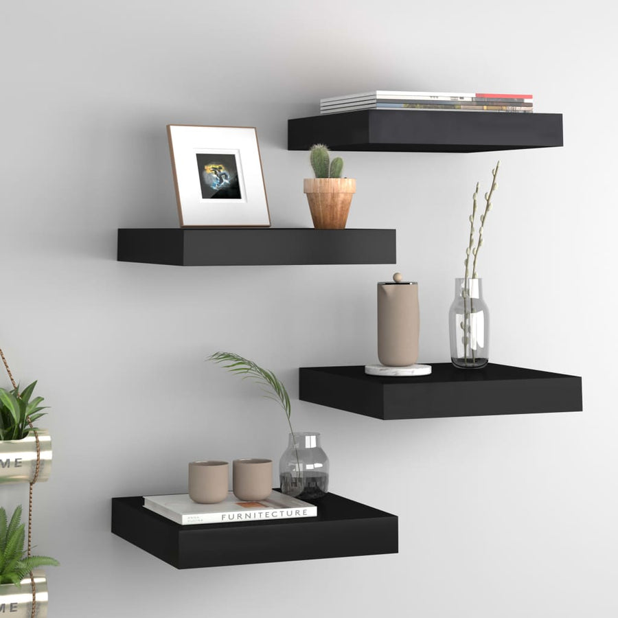 Wandschappen Zwevend 23X23,5X3,8 Cm Mdf Zwart 4 23 x 23.5 x 3.8 cm