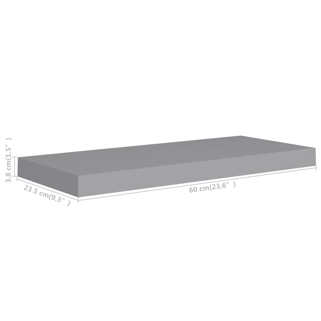 Wandschap Zwevend 60X23,5X3,8 Cm Mdf Grijs 1 60 x 23.5 x 3.8 cm