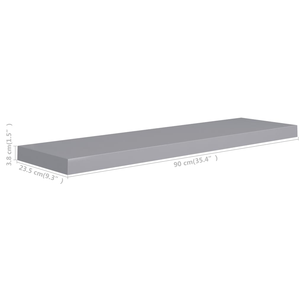 Wandschappen Zwevend 90X3,5X3,8 Cm Mdf Grijs 2 90 x 23.5 x 3.8 cm