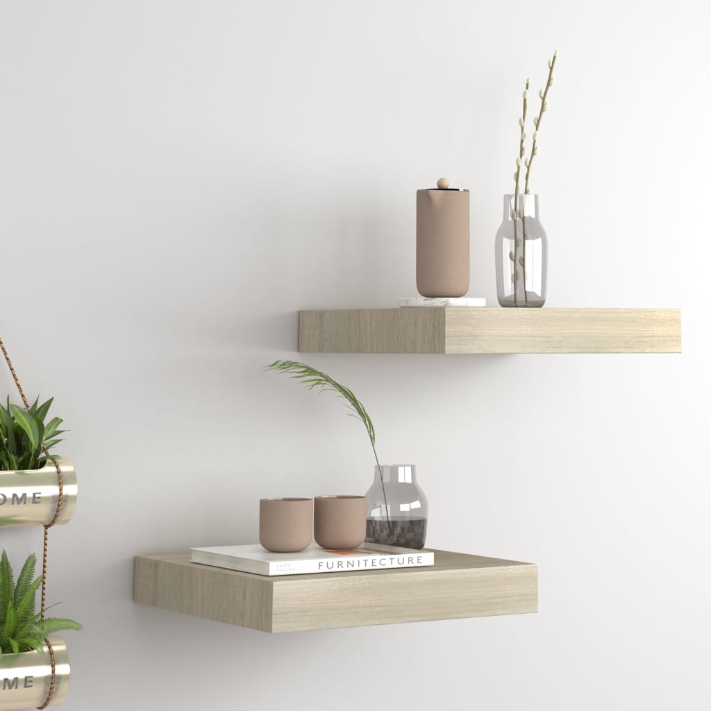 Wandschappen Zwevend 3X3,5X3,8 Cm Mdf Kleurig Eiken 2 23 x 23.5 x 3.8 cm
