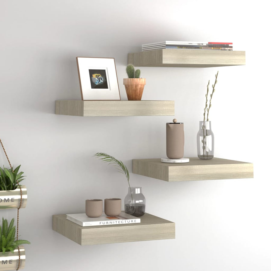 Wandschappen Zwevend 23X23,5X3,8 Cm Mdf Kleurig Eiken 4 23 x 23.5 x 3.8 cm