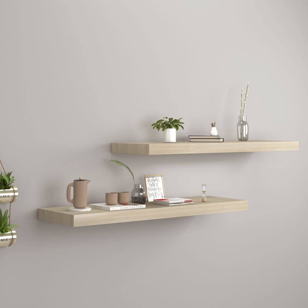 Wandschappen Zwevend 80X3,5X3,8 Cm Mdf Kleurig Eiken 2 80 x 23.5 x 3.8 cm