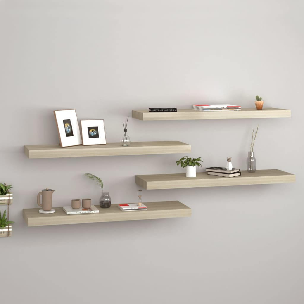 Wandschappen Zwevend 80X23,5X3,8 Cm Mdf Kleurig Eiken 4 80 x 23.5 x 3.8 cm