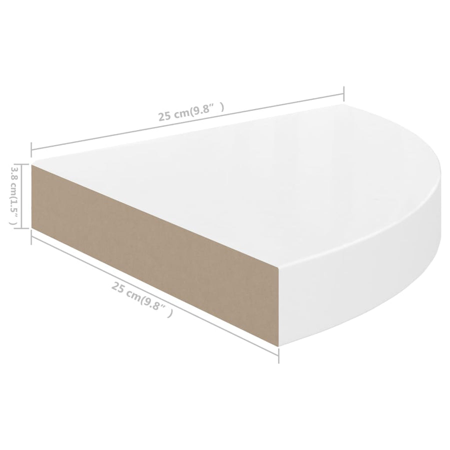 Hoekschappen Zwevend 5X5X3,8 Cm Mdf 2 25 x 25 x 3.8 cm Hoogglans wit