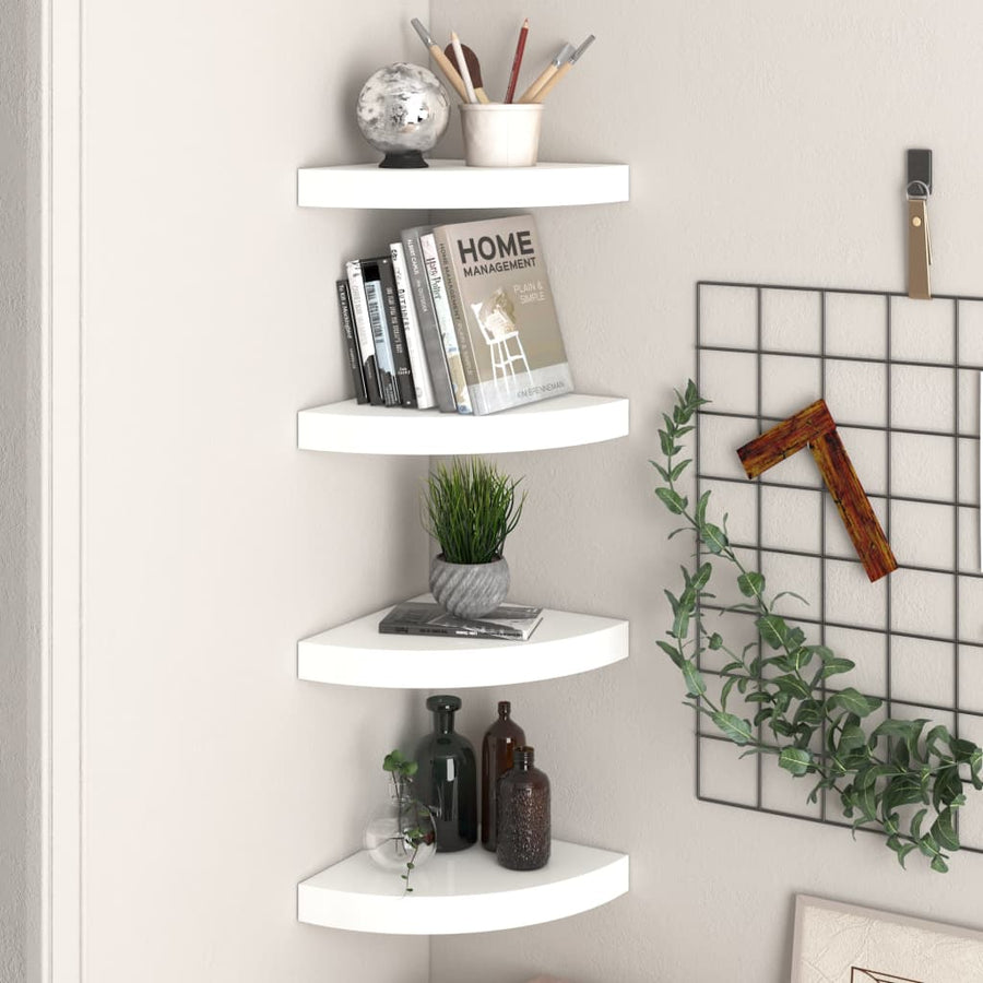 Hoekschappen Zwevend 25X25X3,8 Cm Mdf 4 25 x 25 x 3.8 cm Hoogglans wit