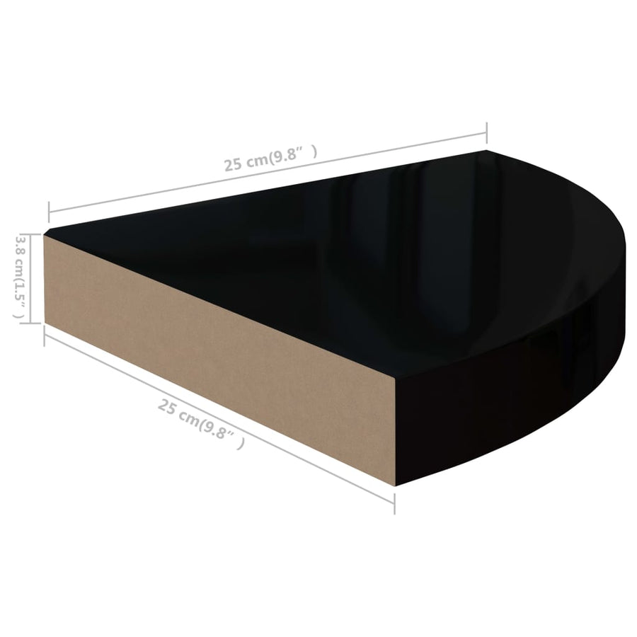Hoekschappen Zwevend 25X25X3,8 Cm Mdf 4 25 x 25 x 3.8 cm Hoogglans zwart