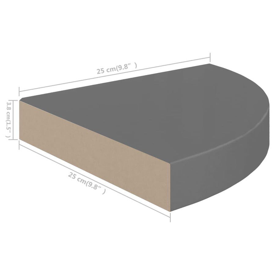 Hoekschap Zwevend 25X25X3,8 Cm Mdf 1 25 x 25 x 3.8 cm Hoogglans grijs