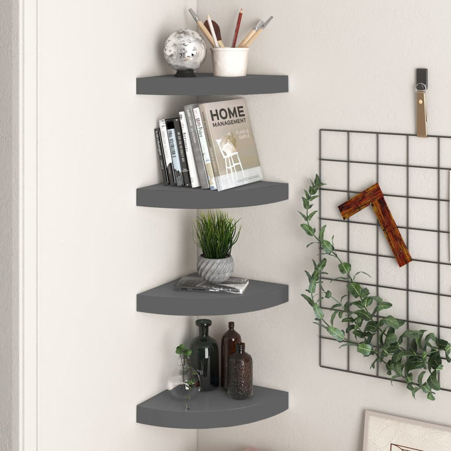 Hoekschappen Zwevend 25X25X3,8 Cm Mdf 4 25 x 25 x 3.8 cm Hoogglans grijs