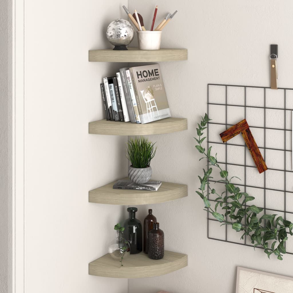 Hoekschappen Zwevend 25X25X3,8 Cm Mdf Kleurig 4 25 x 25 x 3.8 cm Eiken