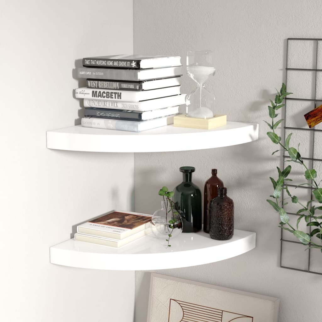 Hoekschappen Zwevend 35X35X3,8 Cm Mdf 2 35 x 35 x 3.8 cm Hoogglans wit