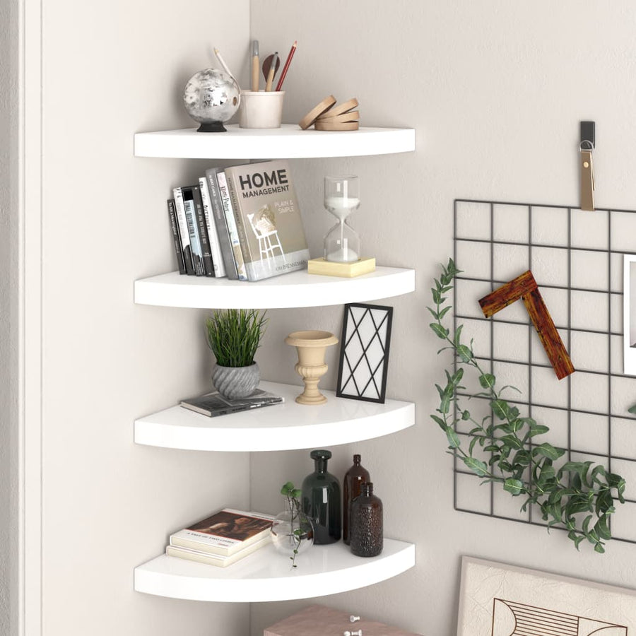 Hoekschappen Zwevend 35X35X3,8 Cm Mdf 4 35 x 35 x 3.8 cm Hoogglans wit