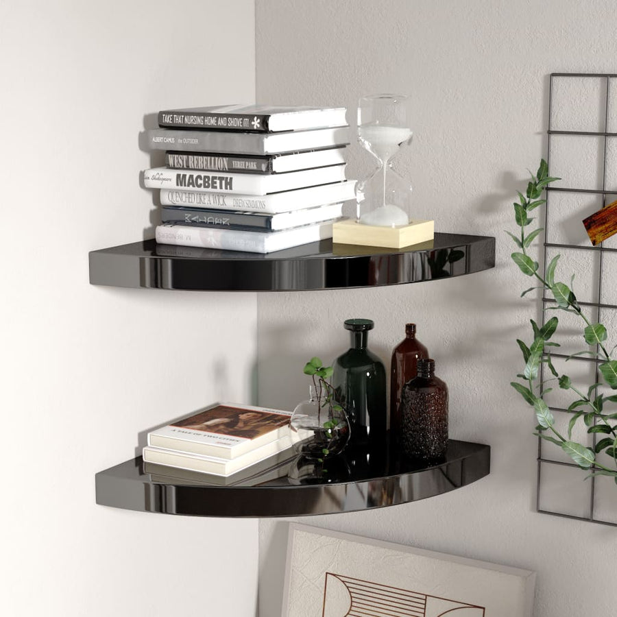 Hoekschappen Zwevend 35X35X3,8 Cm Mdf 2 35 x 35 x 3.8 cm Hoogglans zwart