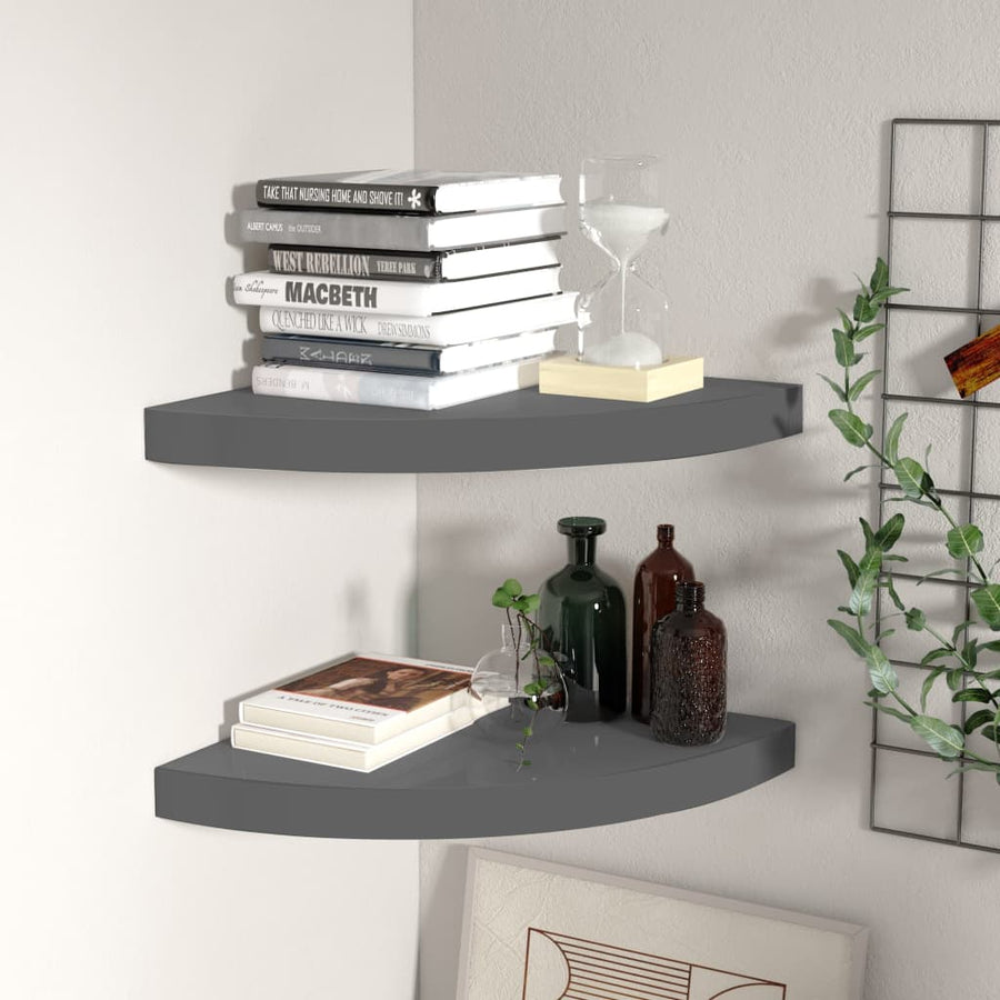 Hoekschappen Zwevend 35X35X3,8 Cm Mdf 2 35 x 35 x 3.8 cm Hoogglans grijs