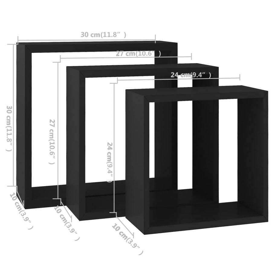 Wandschappen Kubus Mdf 30 x 10 x 30 cm Zwart