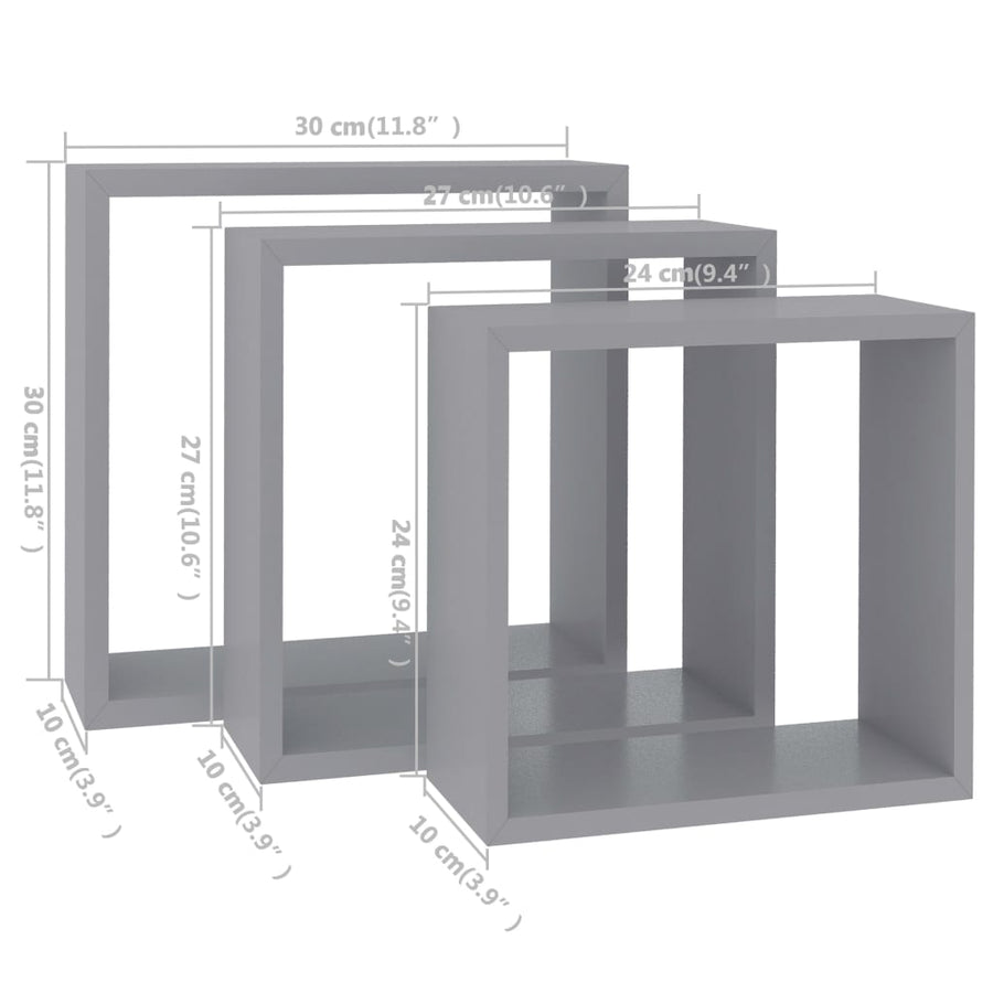Wandschappen Kubus Mdf 30 x 10 x 30 cm Grijs