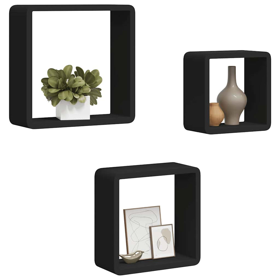 Wandschappen Kubus Mdf Zwart 28 x 10 x 28 cm