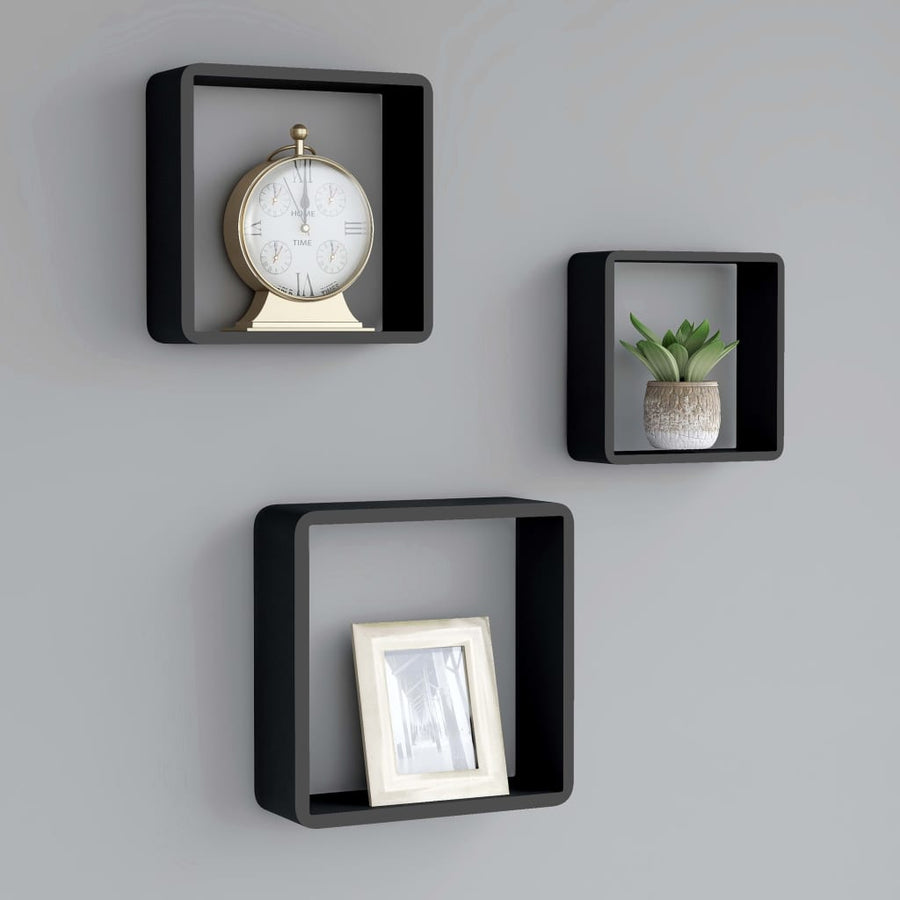 Wandschappen Kubus Mdf Zwart 28 x 10 x 28 cm