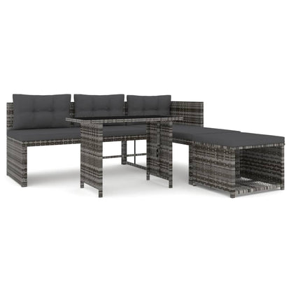 4-delige Tuinset met kussens poly rattan grijs