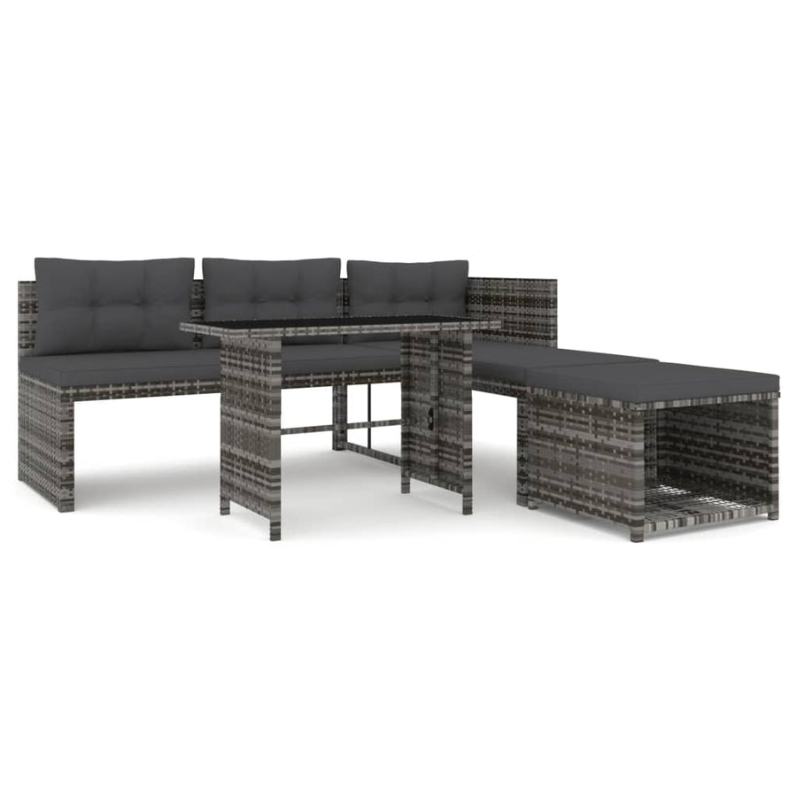 4-delige Tuinset met kussens poly rattan grijs