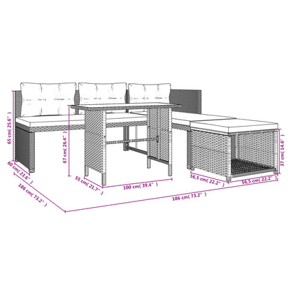 4-delige Tuinset met kussens poly rattan grijs