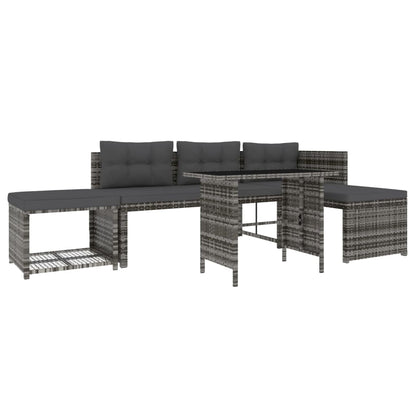 4-delige Tuinset met kussens poly rattan grijs
