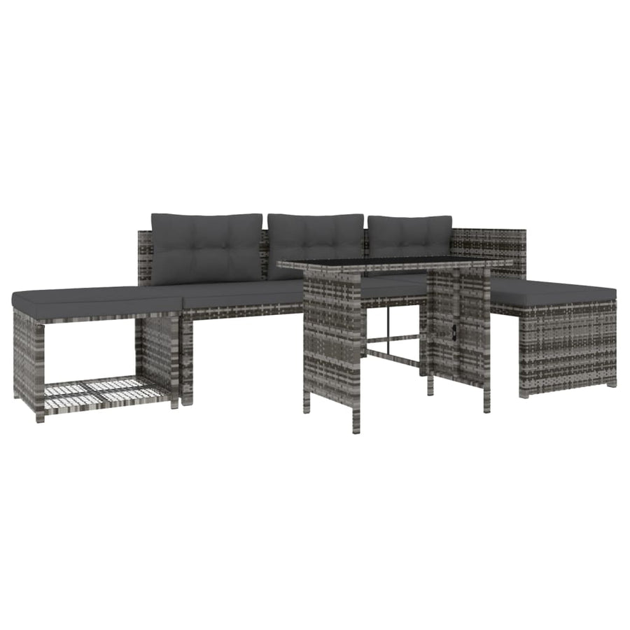 4-delige Tuinset met kussens poly rattan grijs