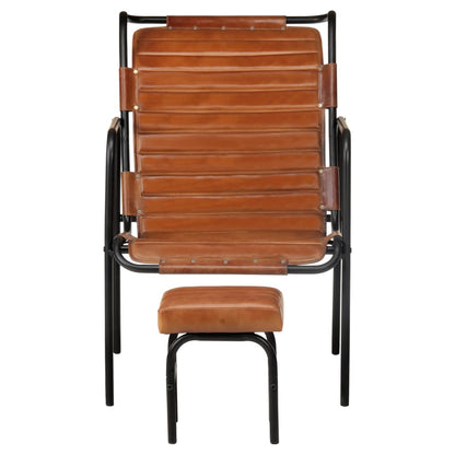 Relaxfauteuil met voetenbankje echt leer bruin