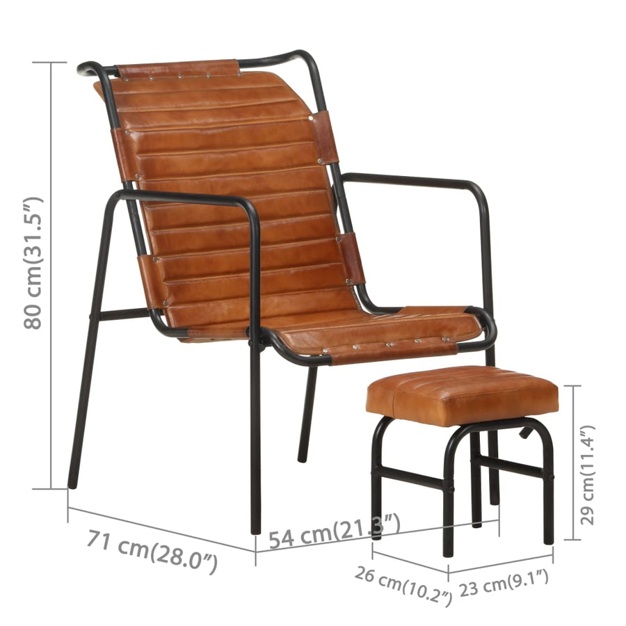 Relaxfauteuil met voetenbankje echt leer bruin