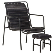 Relaxfauteuil met voetenbankje leer zwart